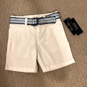 Brand new with tags!! White Ralph Lauren shorts with belt size 2/2T